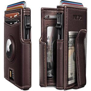Airtag Wallet for Men,with Money Clip 10 Cards Metal Case Smart Slim Pop Up
